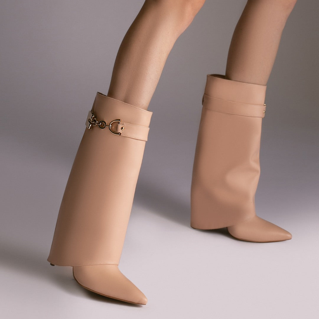 Cizme din Piele Karma Mini Nude