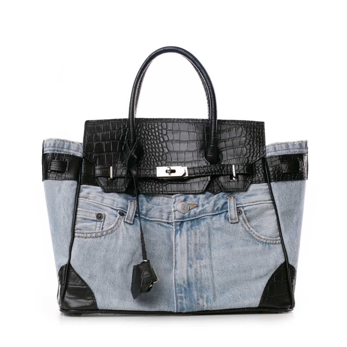 Geanta din piele naturala si denim Myko Muse