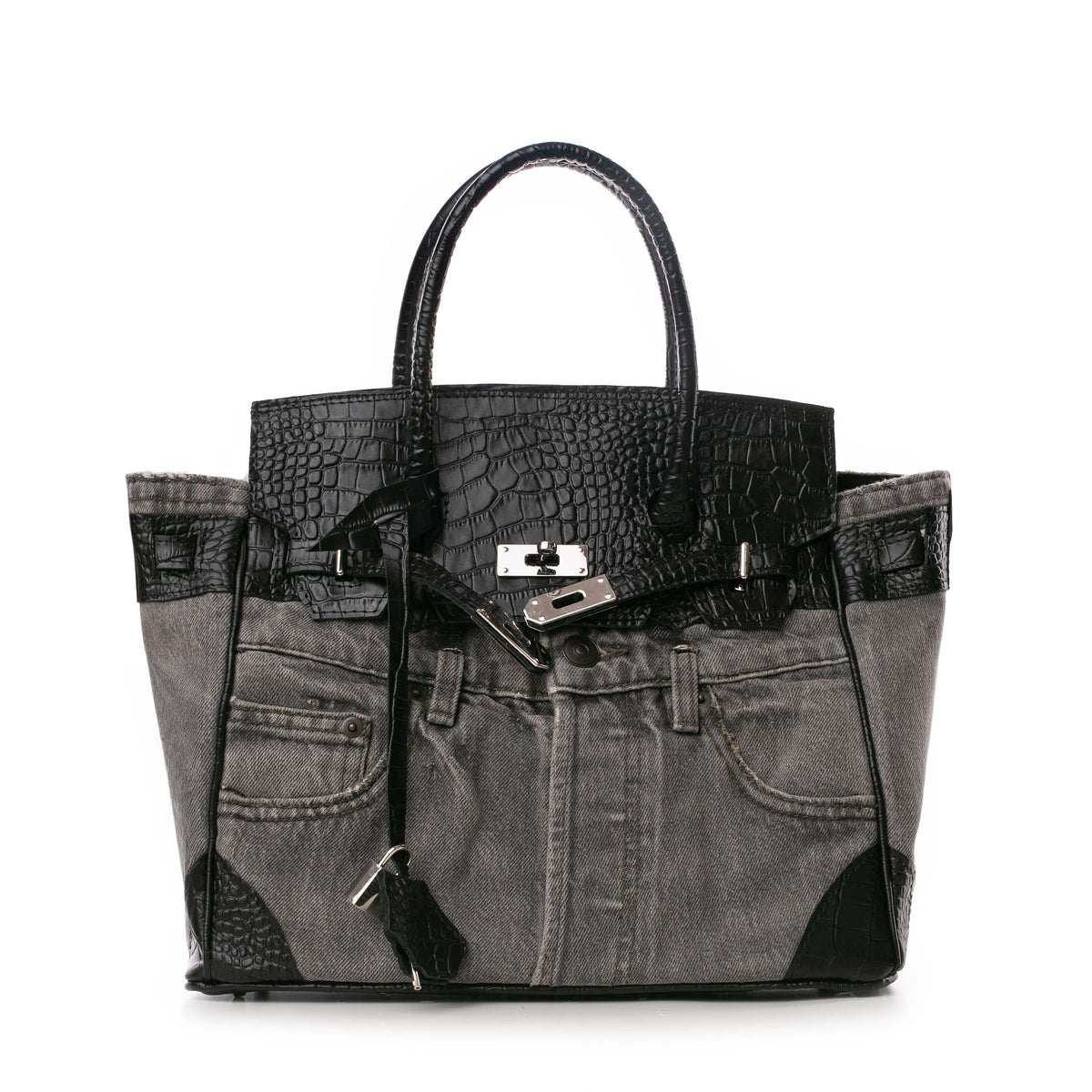 Geanta din piele naturala si denim Myko Urban