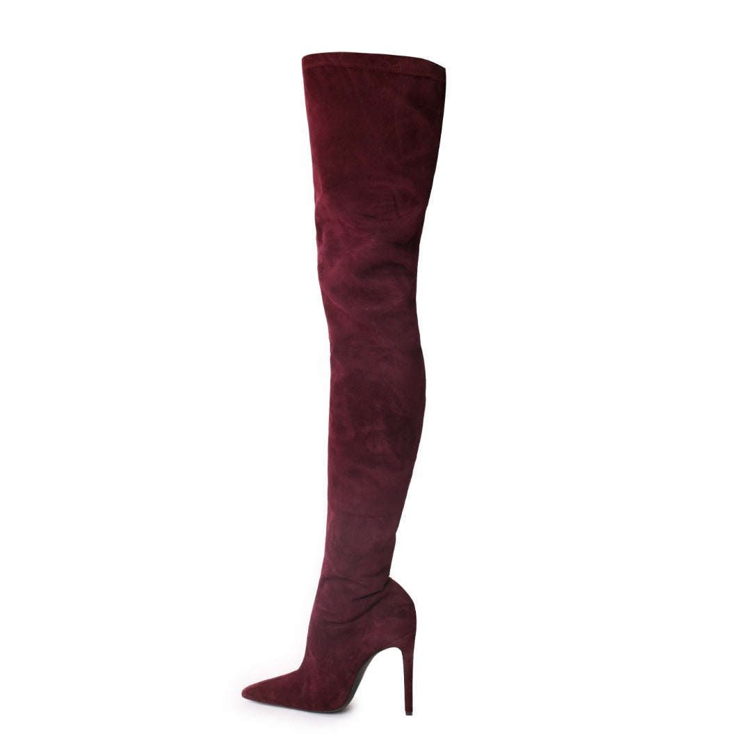 Cizme din Piele Naturala Elastica Bushra Burghundy
