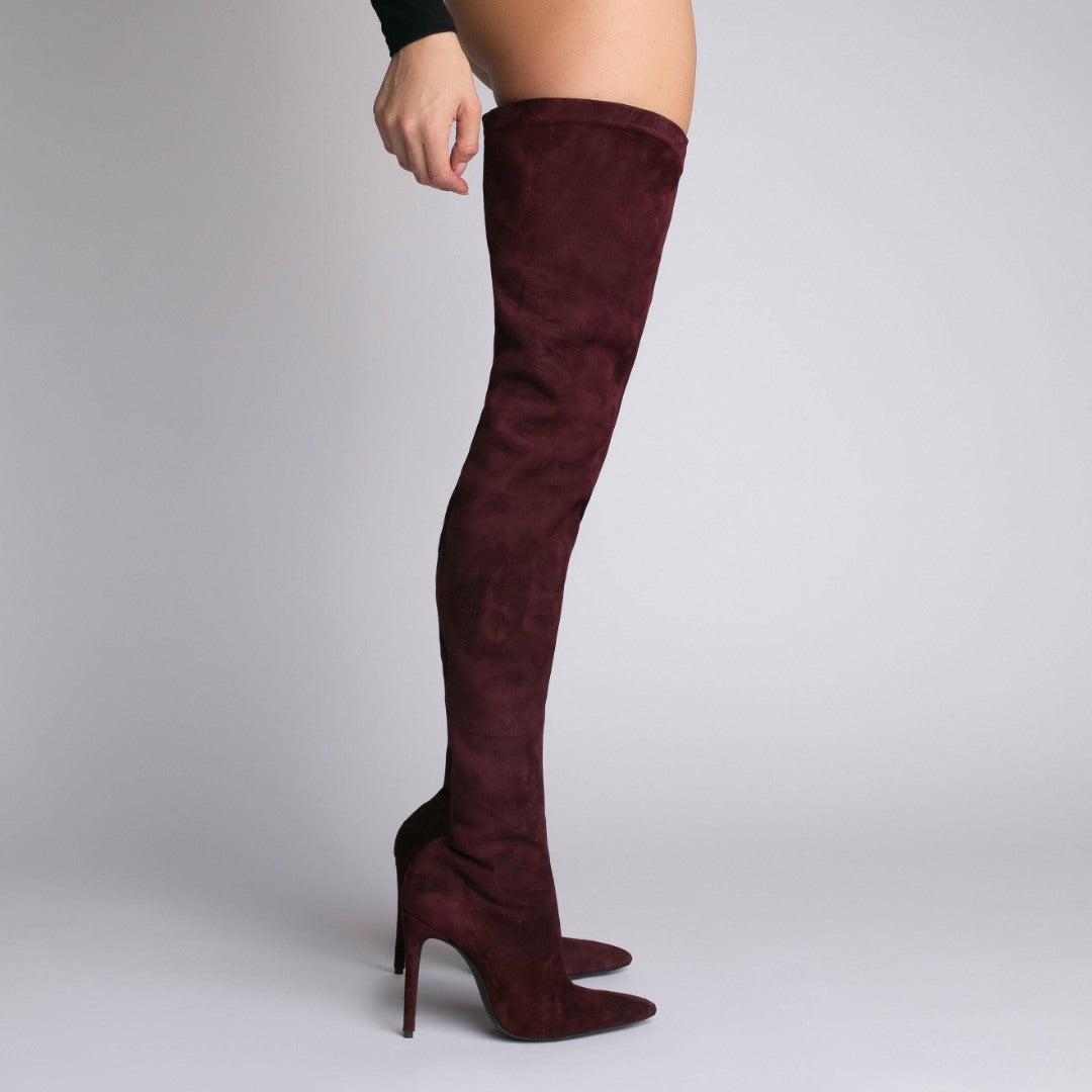 Cizme din Piele Naturala Elastica Bushra Burghundy
