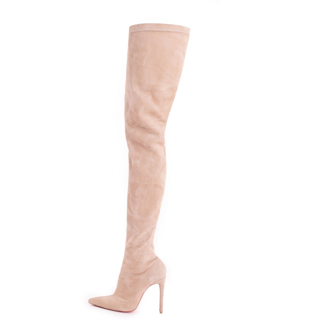 Cizme din Piele Naturala Elastica Bushra Nude