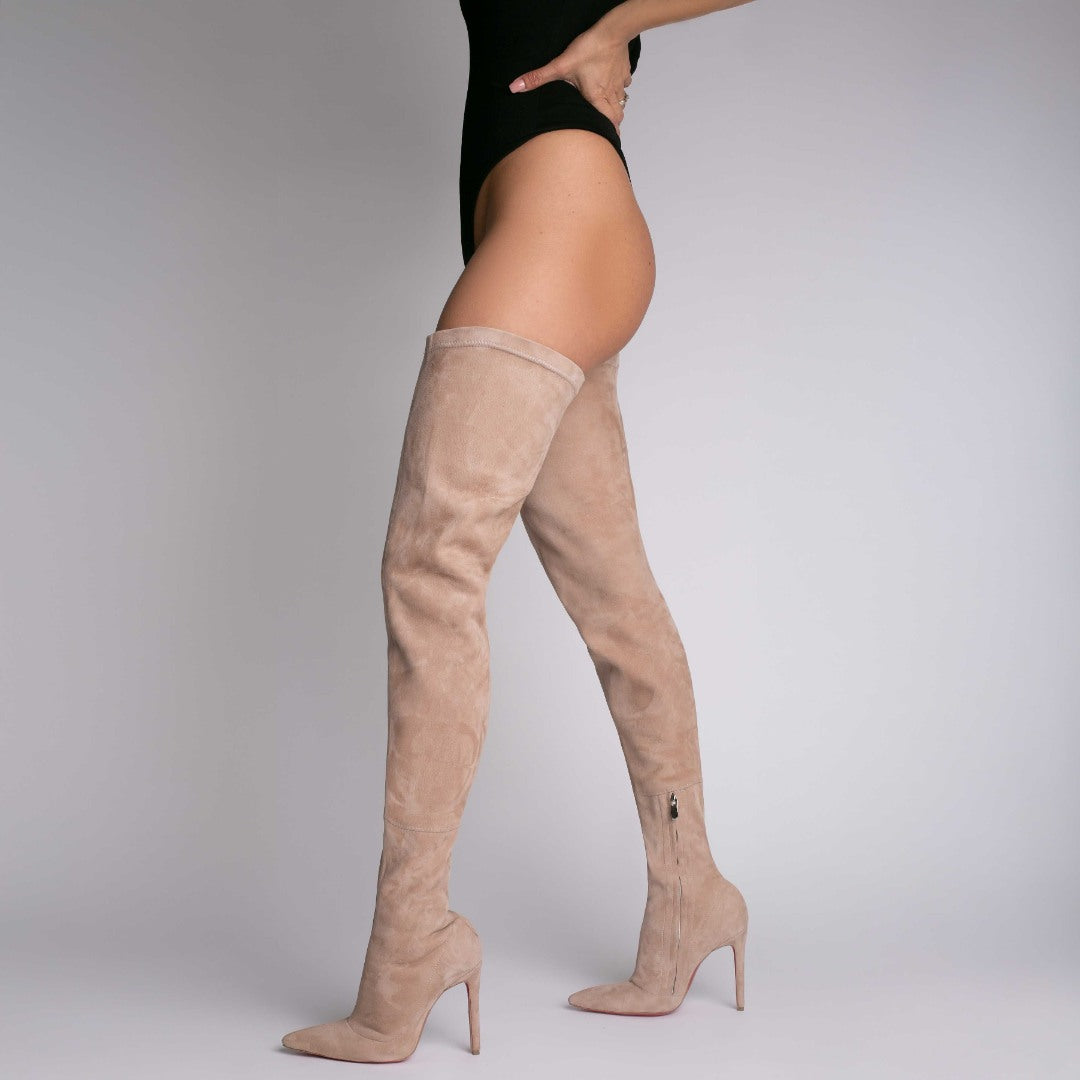 Cizme din Piele Naturala Elastica Bushra Nude