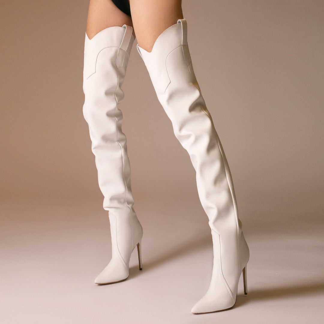 Cizme Lungi Hoka White din Piele