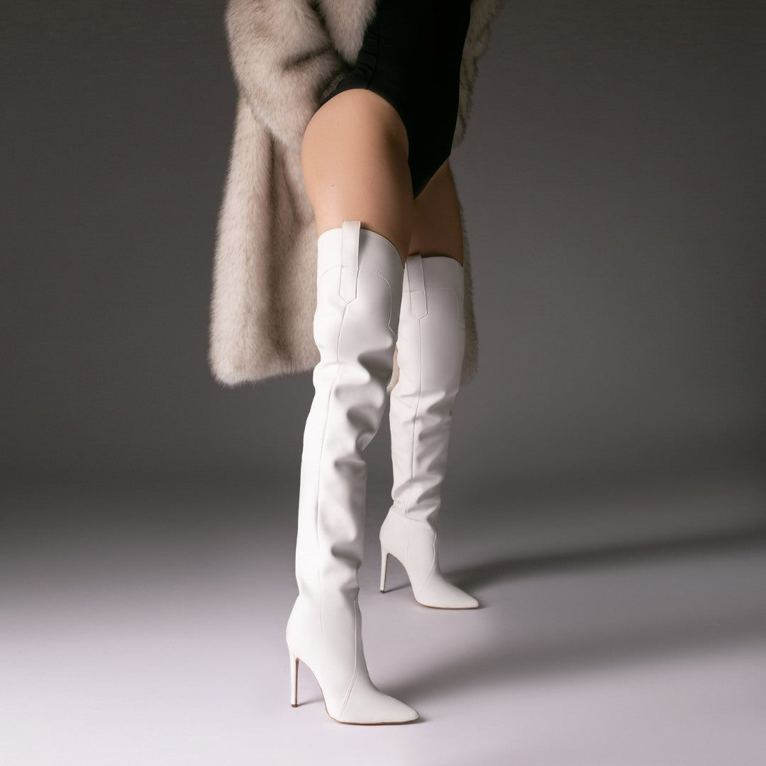 Cizme Lungi Hoka White din Piele