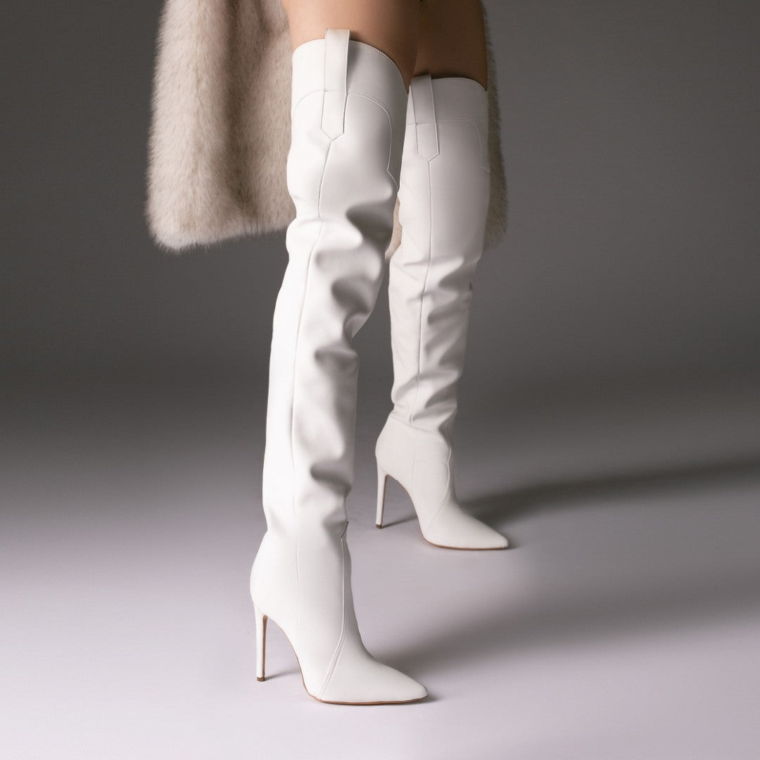 Cizme Lungi Hoka White din Piele