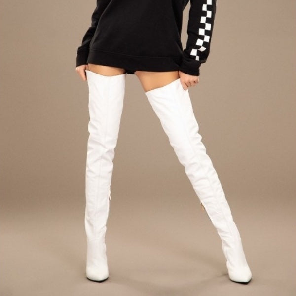 Cizme Lungi Sensation White din Piele