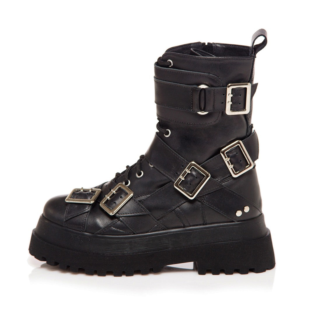 Bocanci Beckie din piele naturala neagra