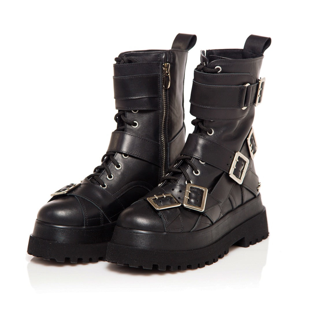Bocanci Beckie din piele naturala neagra