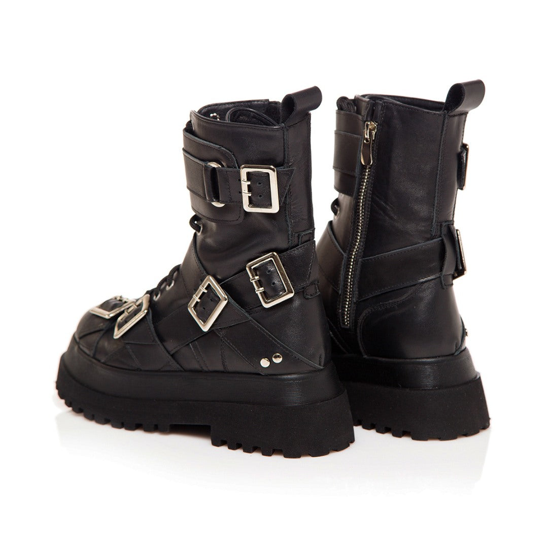 Bocanci Beckie din piele naturala neagra