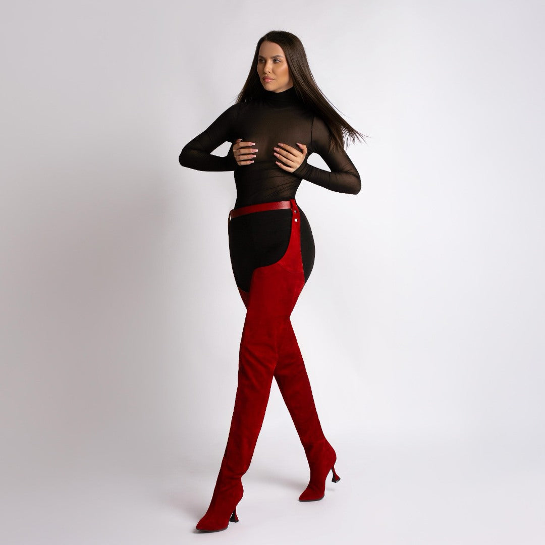 Cizme Lungi din Piele Naturala Coo Red