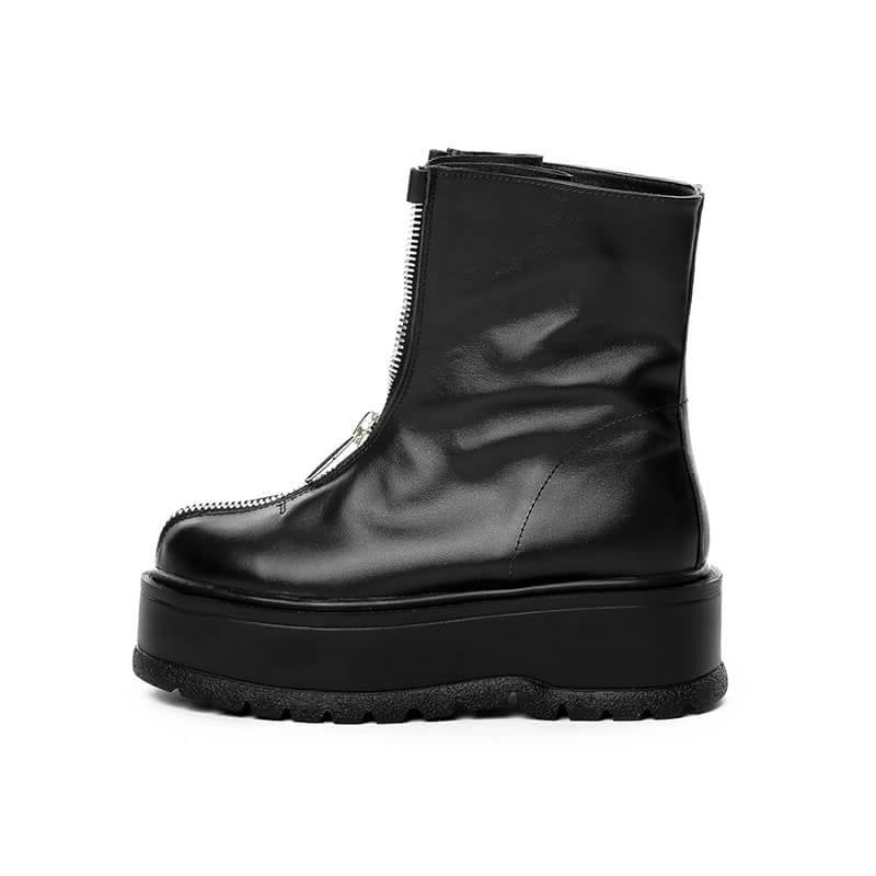 Bocanci dama din piele naturala cu fermoar Zipper