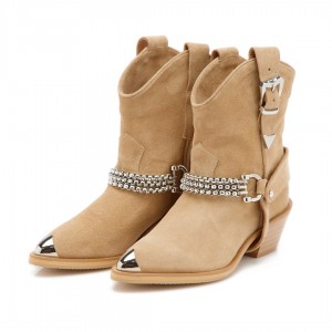 24h Ciocate / Botine Dama Nude din piele intoarsa Rania 