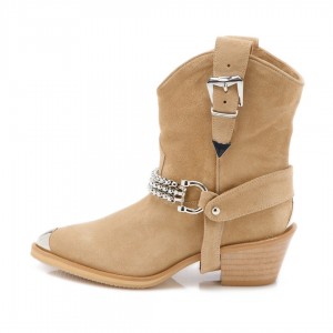 24h Ciocate / Botine Dama Nude din piele intoarsa Rania 