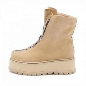 Bocanci Piele Intoarsa Dama Zipper Nude