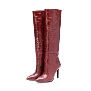 Cizme Khaite Burgundy din piele naturala