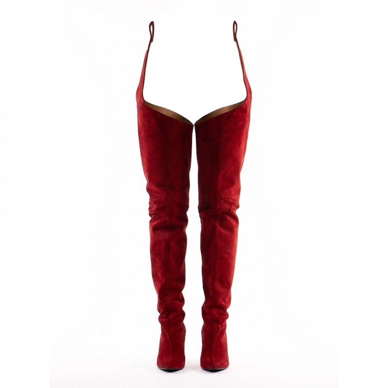 24h Cizme Lungi din Piele Naturala Coo Red