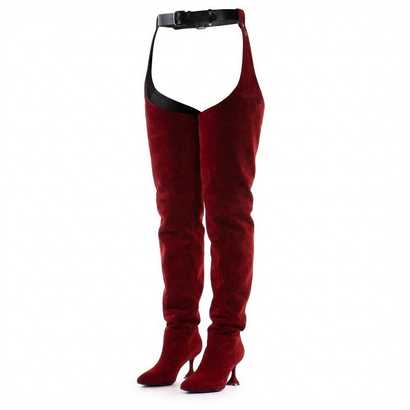 24h Cizme Lungi din Piele Naturala Coo Red
