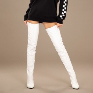 Cizme Lungi Sensation White din Piele