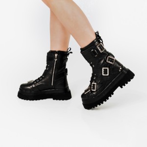 Bocanci Beckie din piele naturala neagra