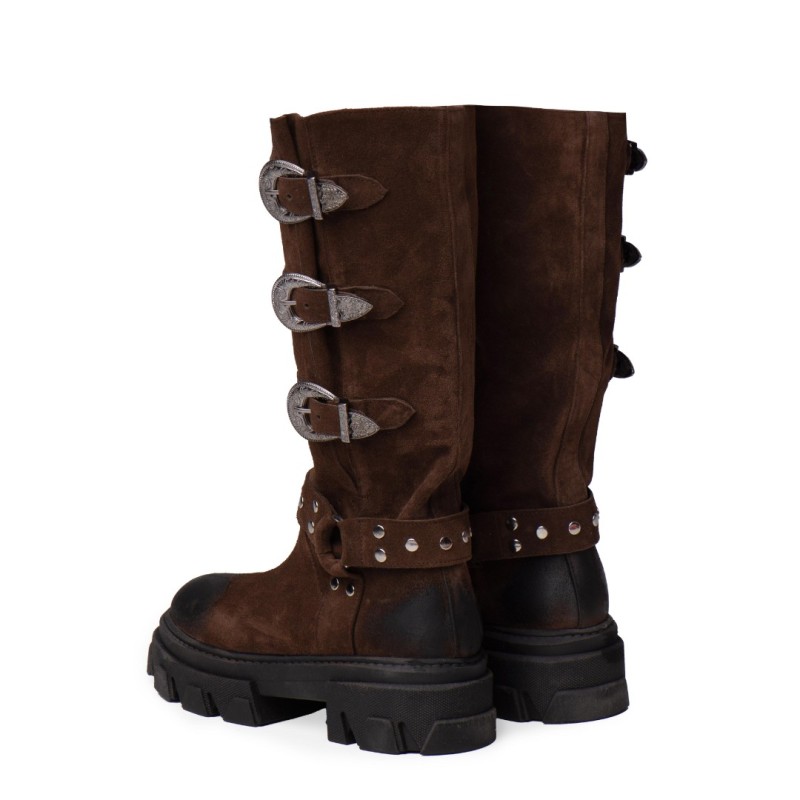 Bocanci Inalti Dama Ghadi Brown din Piele