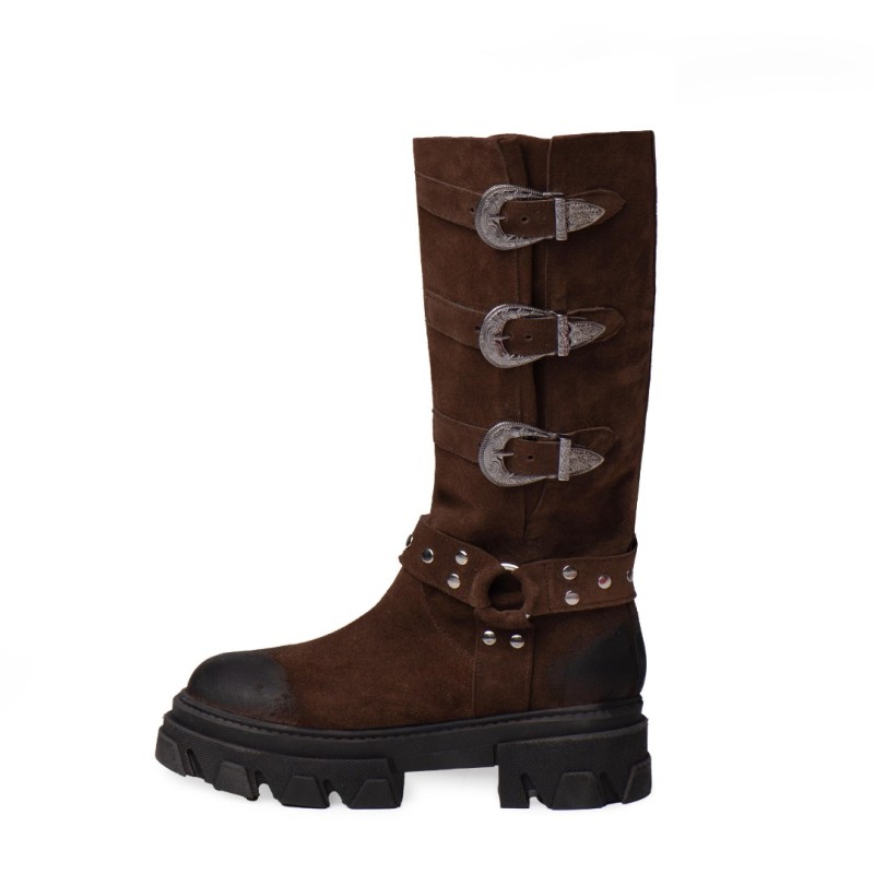 Bocanci Inalti Dama Ghadi Brown din Piele