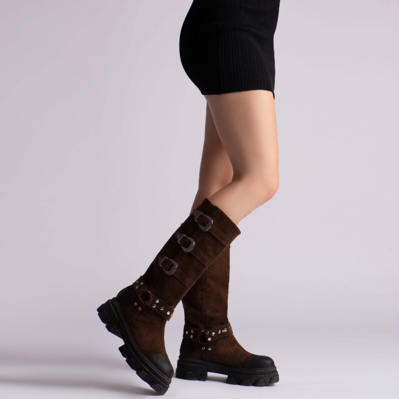 Bocanci Inalti Dama Ghadi Brown din Piele