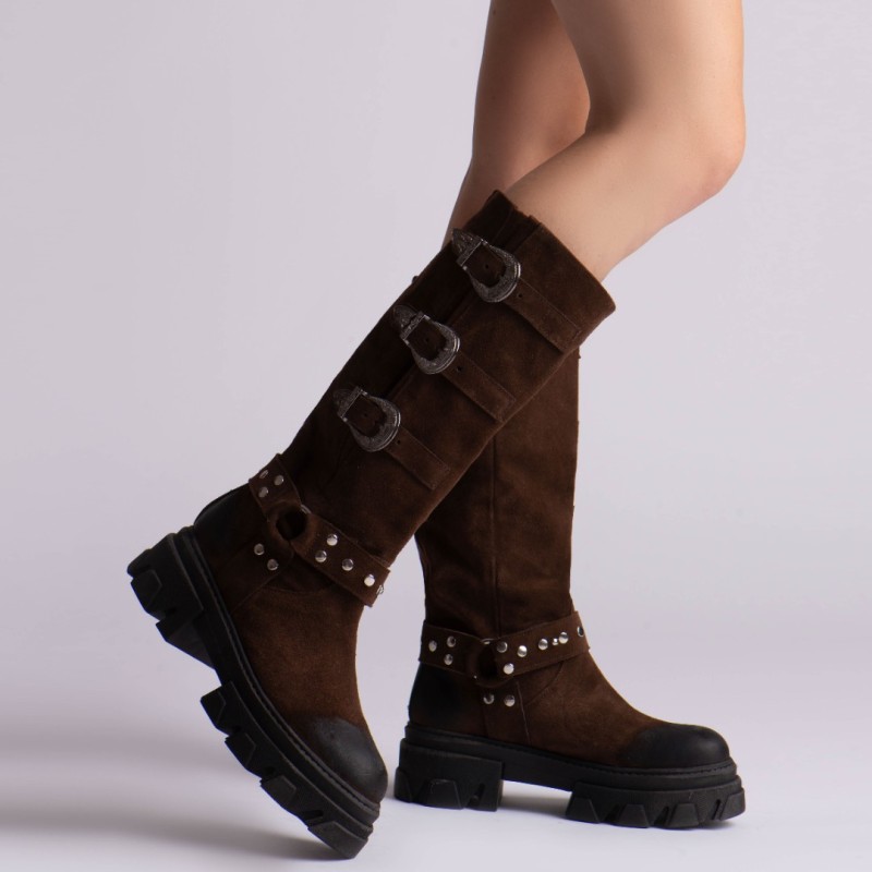 Bocanci Inalti Dama Ghadi Brown din Piele