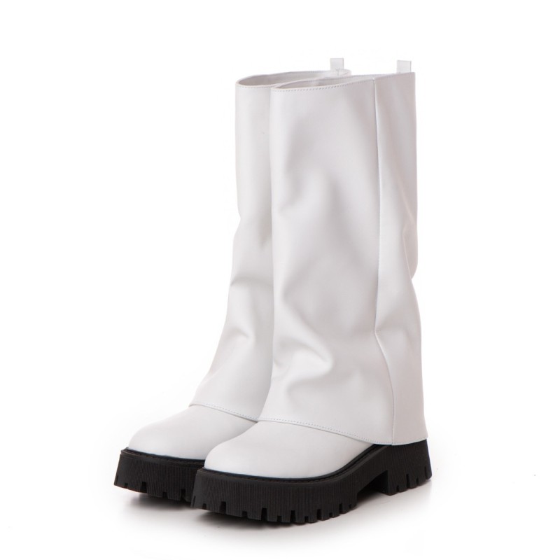 Bocanci Inalti Dama Sabug White din Piele
