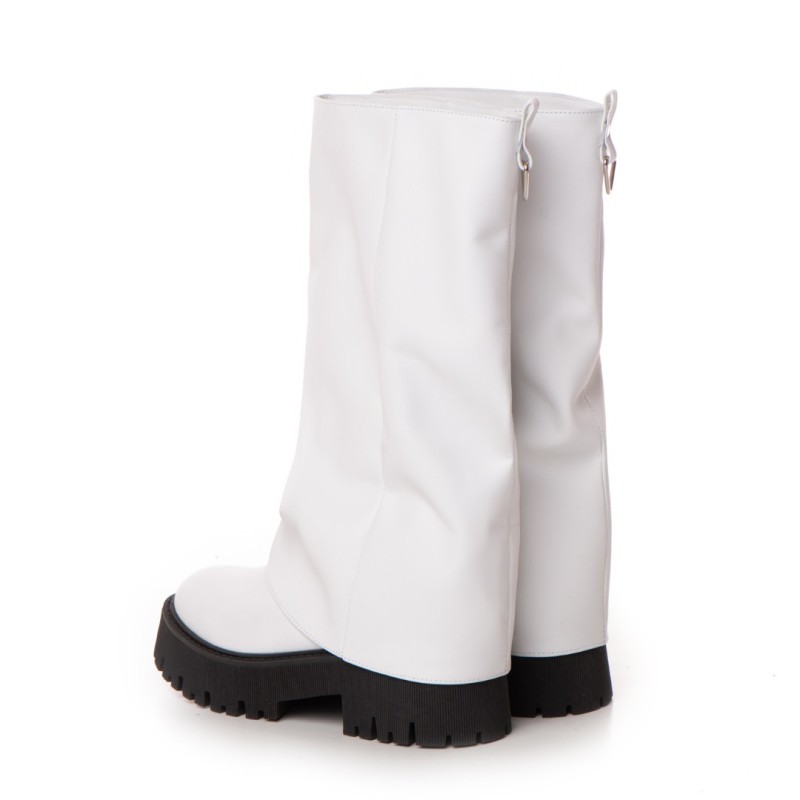 Bocanci Inalti Dama Sabug White din Piele