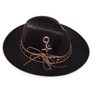 Palarie Neagra cu Bentita de Piele