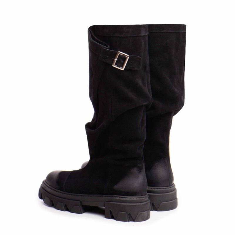 Bocanci piele intoarsa de dama fronsate Trisha Black