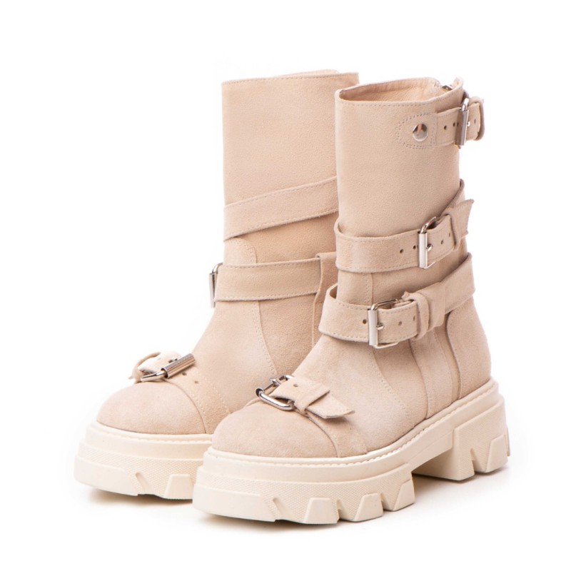 Bocanci Chloe Nude din piele intoarsa