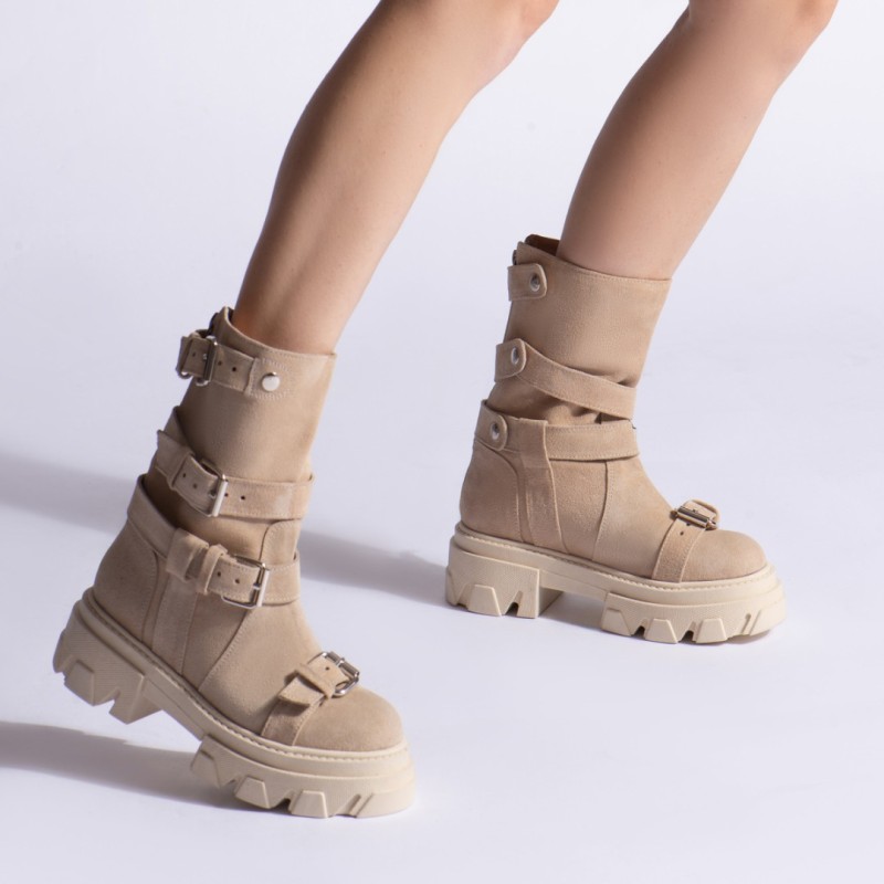 Bocanci Chloe Nude din piele intoarsa