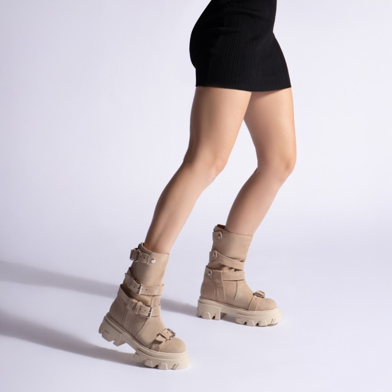 Bocanci Chloe Nude din piele intoarsa