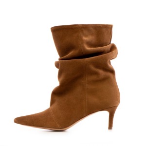 Botine dama Space Brown din piele naturala intoarsa