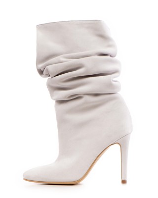 Botine dama Space White din piele naturala intoarsa