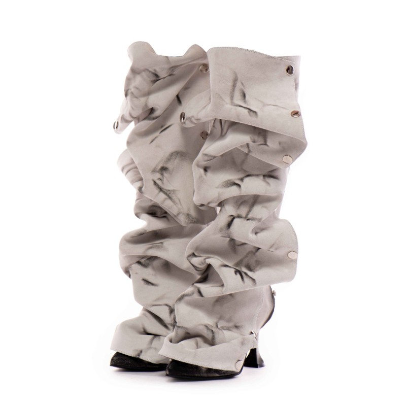 Cizme Annia White din Piele Intoarsa