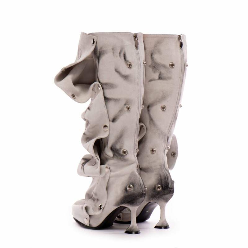 Cizme Annia White din Piele Intoarsa