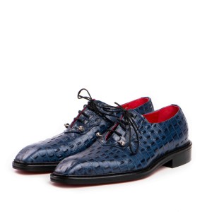 24h Pantofi de Ceremonie Piele Naturala Cu Imprimeu Albastru