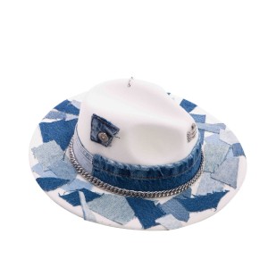 Palarie Alba cu Material de Blugi