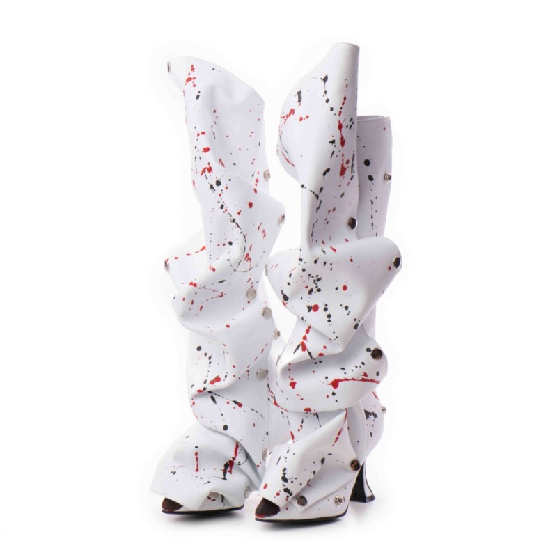 Cizme Annia White din Piele Naturala