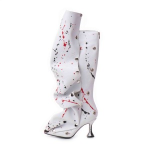 Cizme Annia White din Piele Naturala