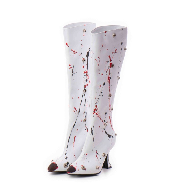 Cizme Annia White din Piele Naturala