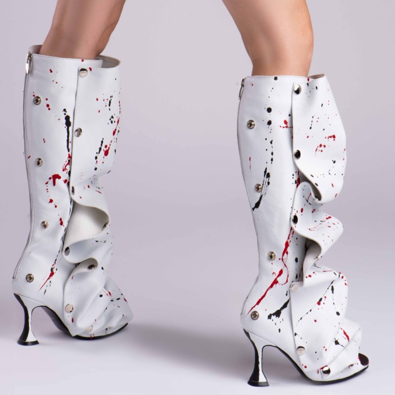 Cizme Annia White din Piele Naturala