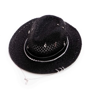 Palarie Neagra De Vara Cu Accesorii Argintii