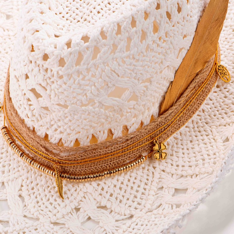 24h Palarie Alba De Vara Cu Pana Aurie