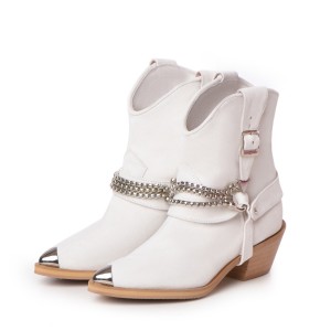 24h Ciocate Dama Piele Intoarsa cu Accesoriu Metalic Rania White