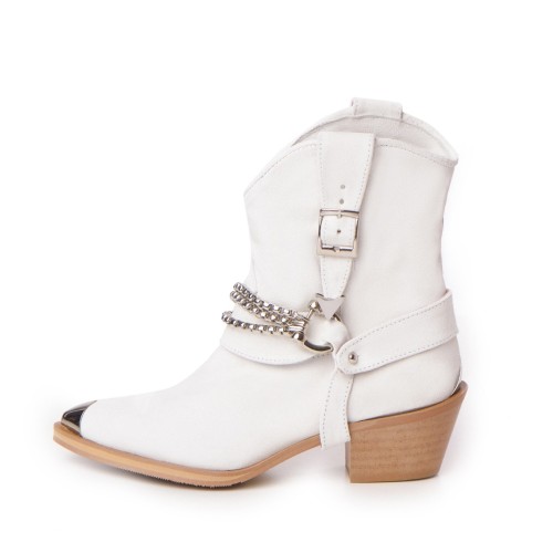 Ciocate Dama Piele Intoarsa cu Accesoriu Metalic Rania White