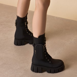 Bocanci Piele Naturala Dama Pocket Black Mini